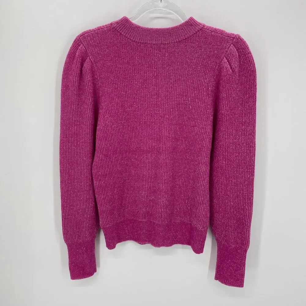 FREE PRESS Womens Sweater Size M Pink Mock Neck Puff Sleeve Pull Over Fitted Top - Picture 2 of 9